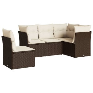 vidaXL Garden Sofa Set Brown and Cream White - 1 of 4