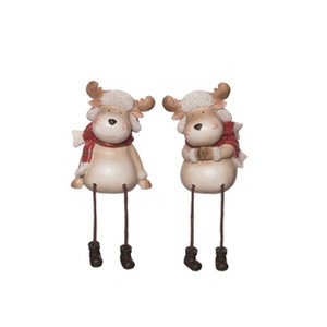 Transpac Smiling Moose Figurine Set of 2 Decorative Christmas Animal Figurines for Indoor Tabletop and Mantel Decor - 1 of 1