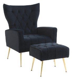 NicBex Velvet Accent Chair and Ottoman Set Upholstered Armchair with Metal Legs and High Back for Living Room,Bedrom - 1 of 4
