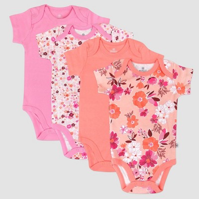Honest Baby 4pk Organic Cotton Short Sleeve Bodysuit - Pink 0-3M