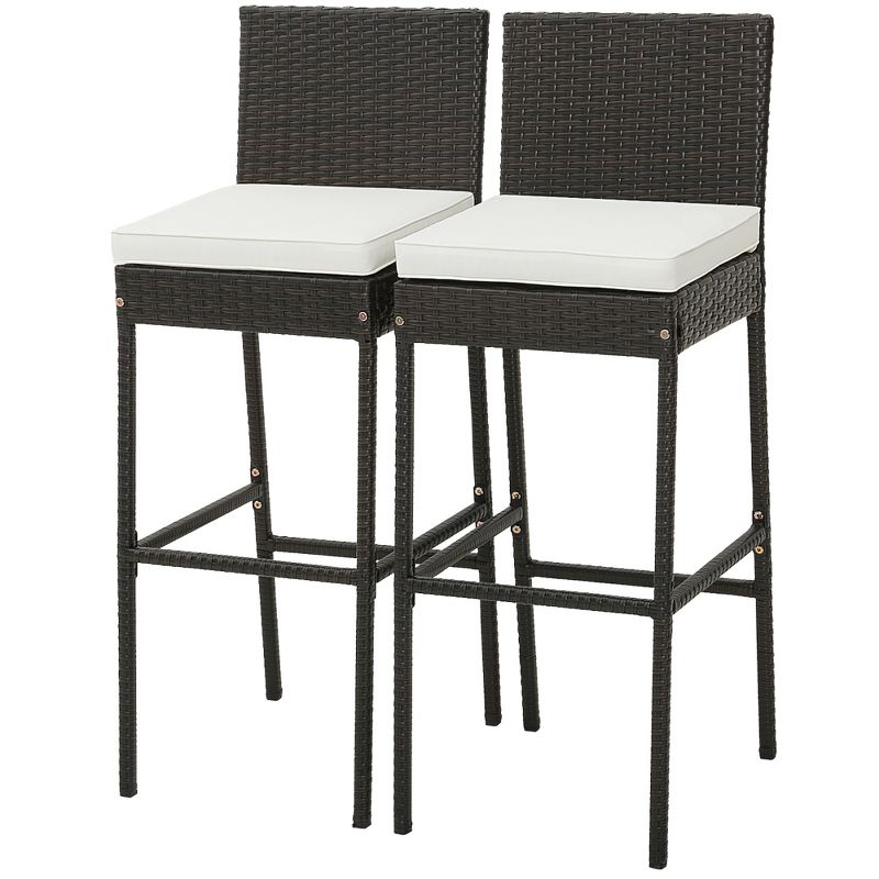 Costway Patio Wicker Barstools Bar Height Chairs W/ Cushions Backyard Off White, 2 of 10