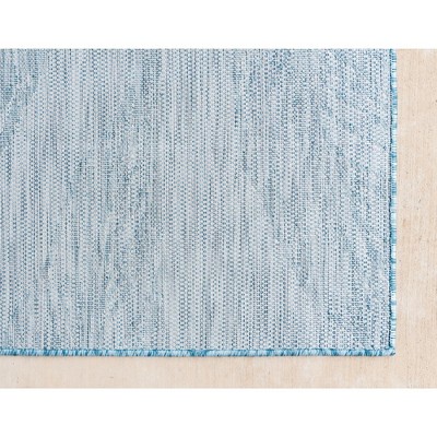 Light Aqua Botanical Outdoor Rectangular Synthetic Rug