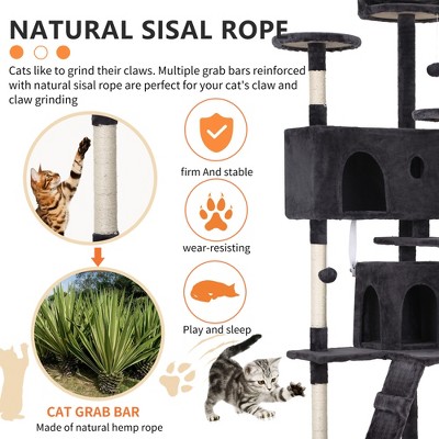 70in Dark Gray Multi-Level Freestanding Sisal Cat Tree Tower