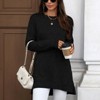 Ladies' Solid Crew Neck Relaxed Fit Long - Sleeve T - Shirt with Side Slits - 2 of 4