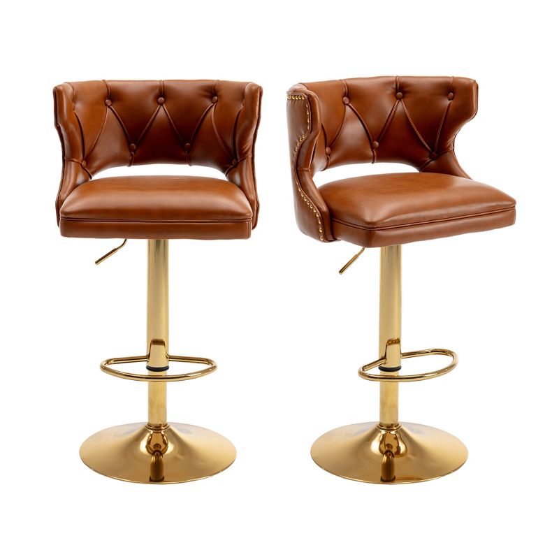 Set of 2 Upholstered  Swivel Bar Stools With Back and Footrest-ModernLuxe, 5 of 12