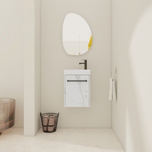 GDFStudio Zebulon Small Wall-Mounted Bathroom Vanity with Ceramic Sink and Mental Handle - 1 of 4