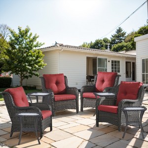 POCASSY Wicker Patio Chairs Set of 4, All Weather Wicker Rattan Patio Chairs, High Back Deep Seat with 4 Accent Table for Porch Balcony Pool - 1 of 4