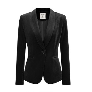 INSPIRE CHIC Women's Office Solid Shawl Collar Jetted Pockets One Button Velvet Blazer - 1 of 4