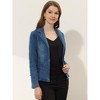 INSPIRE CHIC Women's Notched Lapel Button Up Long Sleeve Washed Denim Blazer - 3 of 4