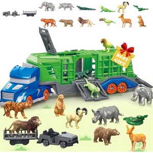 Zoo Animals Playset with Transporter Truck Safari Toy for Toddlers Boys Girls Ages 3-9 - 1 of 4