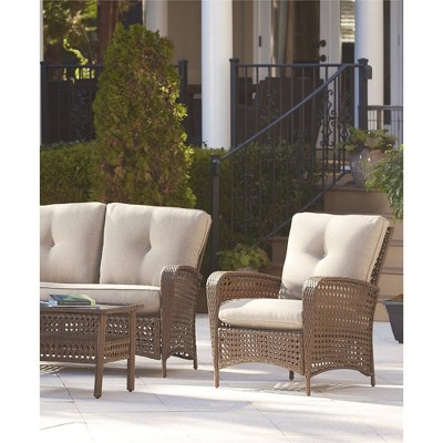 2pk Lakewood Ranch Steel Woven Wicker Lounge Chairs with Cushions Amber/Tan - Room & Joy