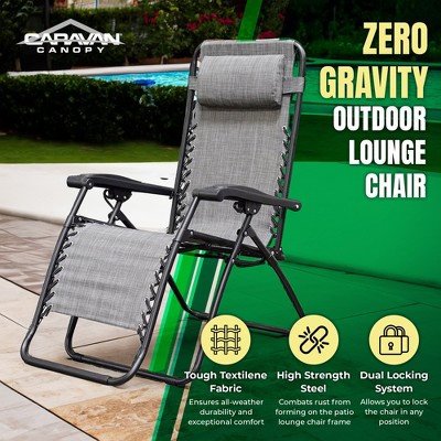 Gray Steel Zero Gravity Outdoor Recliner Lounge Chair with Adjustable Headrest