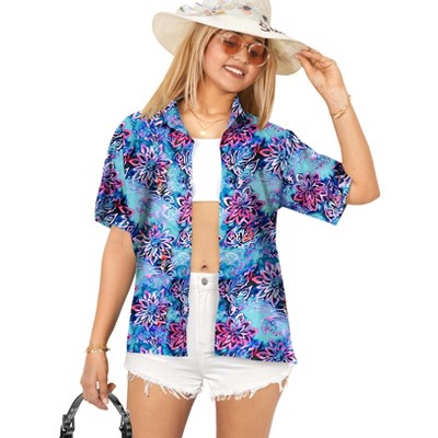 Alvish Women's Hawaiian Christmas Beach Aloha Shirt Short Sleeve Button Down