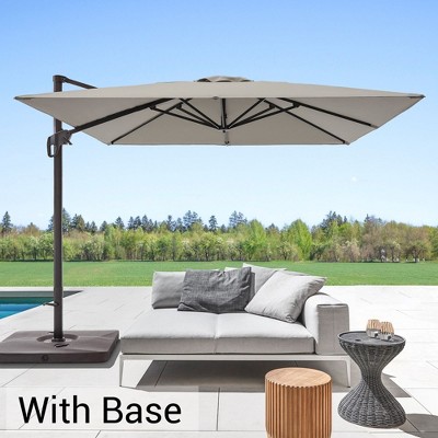 Sonkuki 10x10ft Cantilever Patio Umbrella Offset Hanging Umbrella with Base and 270gsm Fade-Resistant Fabric 360° Outdoor