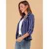 Allegra K Women's Striped 3/4 Sleeves Open Front Casual Notched Lapel Blazer - 3 of 4