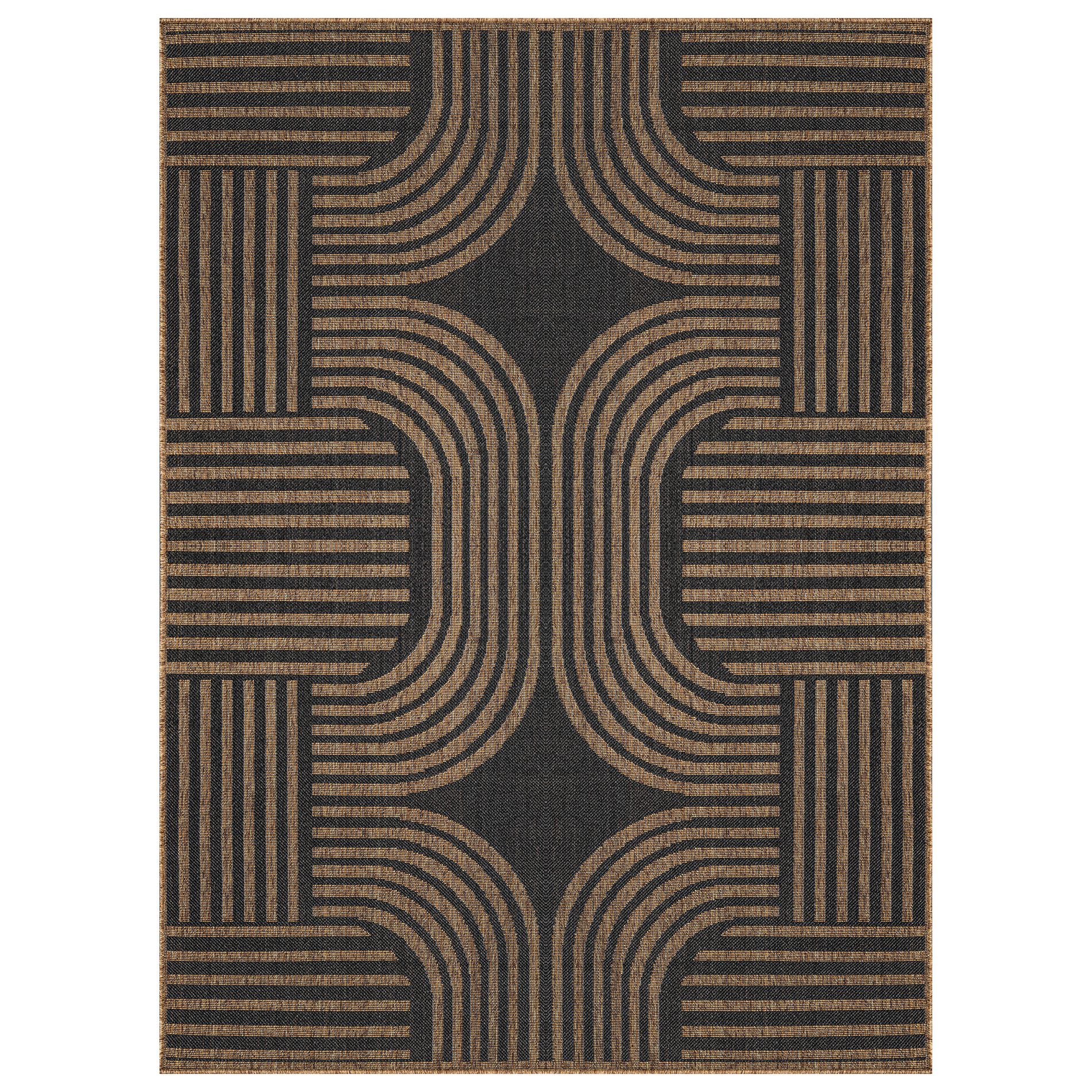 World Rug Gallery Geometric Indoor/Outdoor Flat Woven Area Rug - Natural Jute-Style, Easy-Care Patio Rug for Backyard Porch Deck Balcony
