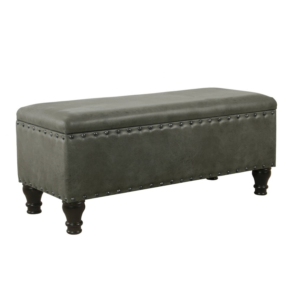 Large Storage Bench with Nailhead Trim Faux Leather Gray - Homepop was $189.99 now $142.49 (25.0% off)