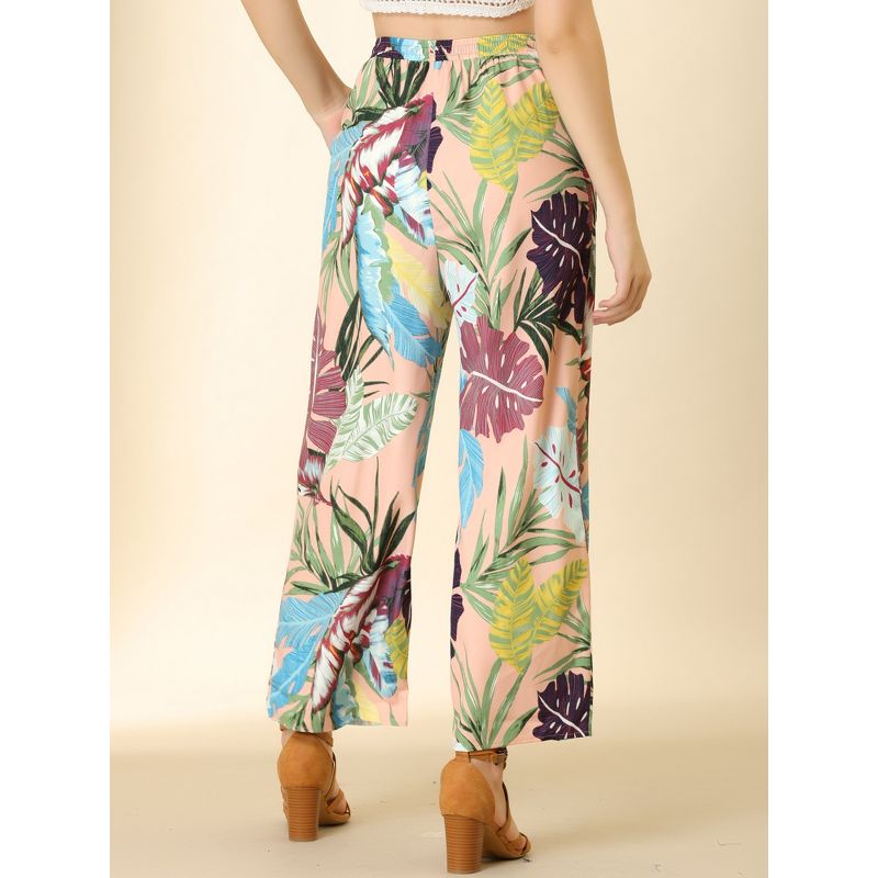 Allegra K Women's Tropical Floral Casual Elastic Waist Wide Leg Palazzo Pants, 6 of 8