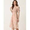 Allegra K Women's Cottagecore Floral Square Neck Puff Sleeves Summer Midi Smocked Dress - 3 of 4