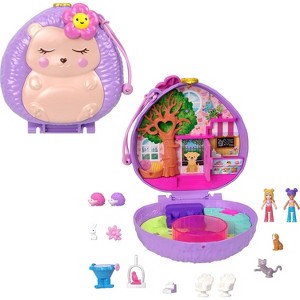 Polly Pocket Playset, Hedgehog Coffee Shop Compact with 2 Micro Dolls & 10 Accessories, Travel Toy with Fidget Exterior - 1 of 4