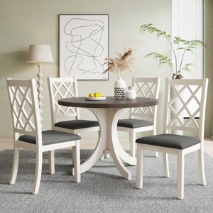 5-Piece Round Dining Table Set with 4 Upholstered Dining Chairs, Kitchen Table Set with Solid Wood Legs for Small Dining Room–The Pop Home - 1 of 4