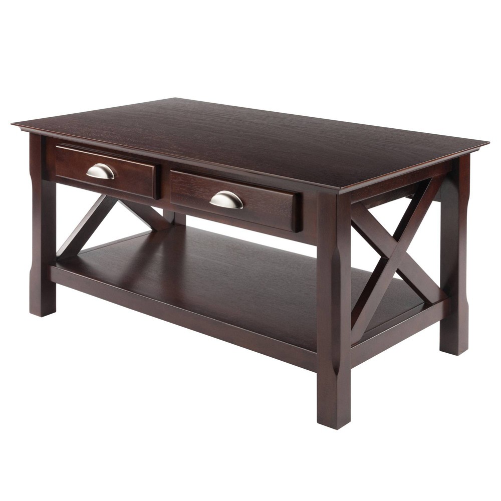 Xola Coffee Table with 2 Drawers - Cappuccino - Winsome: Transitional Style, Lower Shelf, Wood Crafted