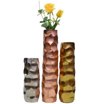 Uniquewise Set of 3 Decorative Modern Metal Honeycomb Design Table Flower Vase for Dining Room, Living Room Bedroom, or Wedding