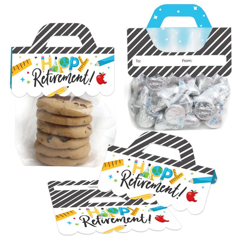 Big Dot of Happiness Teacher Retirement - DIY Happy Retirement Party Clear Goodie Favor Bag Labels - Candy Bags with Toppers - Set of 24, 1 of 10
