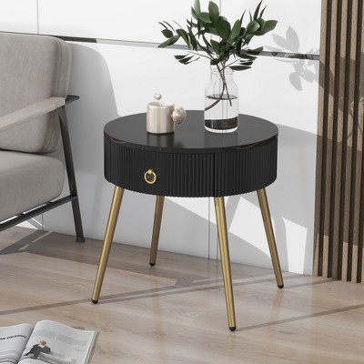 NicBex Modern Round Coffee Table Set with Storage Drawers,Fluted Side Tables with Faux Marple Top,Center Table for Living Room