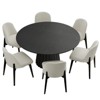 PexFix 52" Modern Round Dining Table Set with 6 Upholstered Chairs Black Textured Wood Top Pleated Pedestal Base Beige Seats for Kitchen Dining Room - 3 of 4