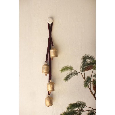 Jingle Bell Door Hanger – Brass Finish Bells with Velvet Ribbon