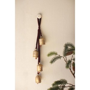 Jingle Bell Door Hanger – Brass Finish Bells with Velvet Ribbon - 1 of 3
