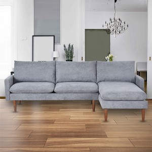 3 Seater L-Shaped Sectional Sofa, 85.82 Inch Convertible Velvet Couch, Modern Living Room Furniture Sofa, Sectional Couches, Gray - 1 of 4