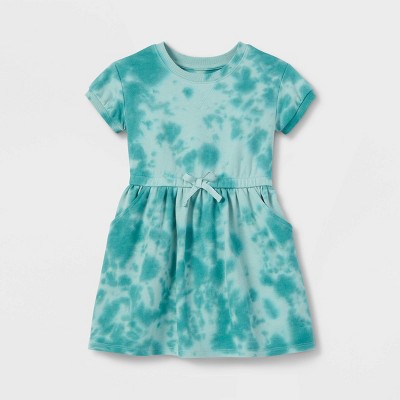 Toddler Girls' Tie-Dye Wash French Terry Short Sleeve Dress - Cat & Jack™ Green 