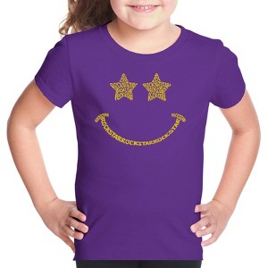 LA Pop Art Girl's Word Art T-shirt - Rockstar Smiley - 1 of 4