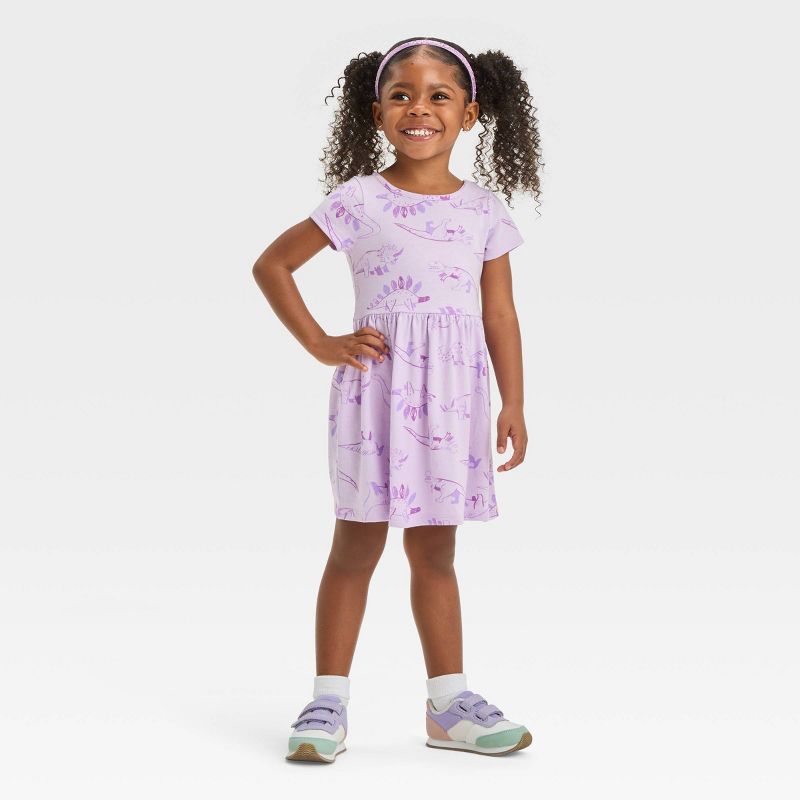 Toddler Girls' Dinosaur Short Sleeve Dress - Cat & Jack™ Purple, 1 of 5