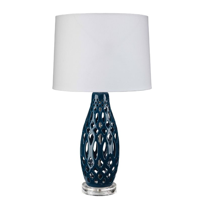 Filigree Ceramic Table Lamp with Cone Linen Shade Blue - Splendor Home, 1 of 7