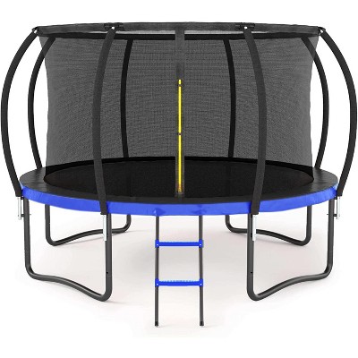 Vynxaria 12FT Outdoor Big Trampoline With Inner Safety Enclosure Net, Ladder, PVC Spring Cover Padding, For Kids, Black&Blue Color