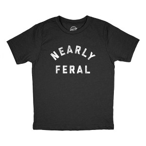 Youth Nearly Feral T Shirt Funny Untamed Wild Animal Joke Tee For Kids - Crazy Dog Youth T Shirt - 1 of 4