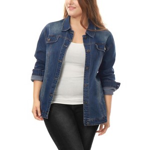 Agnes Orinda Women's Plus Size Button Front Chest Pockets Washed Casual Jean Jackets - 1 of 4
