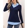 Coolmee Women's Contrast Collared Shirts Long Sleeve Patchwork Work Blouse Tunics Tops - 3 of 4