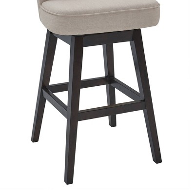 Contemporary Tan Fabric and Espresso Wood Swivel Barstool, 30"