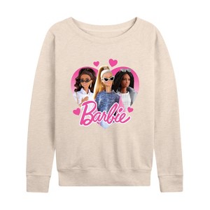 Women's - Barbie - Valentine's Day Lightweight French Terry Wide Neck Long Sleeve Shirt - 1 of 4