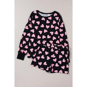 Pink Valentine Heart Shape Print Long Sleeve Top Shorts Lounge Set - 1 of 2