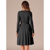 Allegra K Women's Long Sleeve A Line Ruffle Belted Business Casual Dress with Pockets - 3 of 4