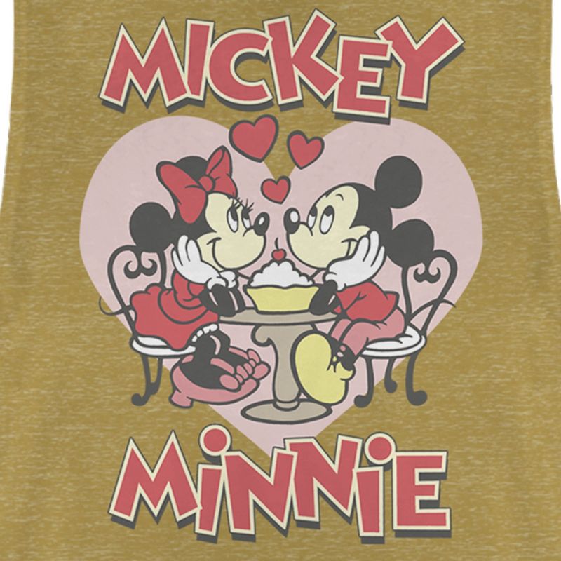 Juniors Womens Mickey & Friends Distressed Sundae Date Festival Muscle Tee, 2 of 5