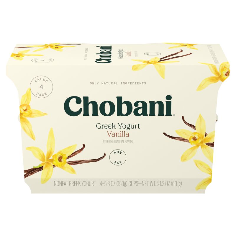 Chobani Vanilla Blended Non-Fat Greek Yogurt - 4ct/5.3oz Cups, 1 of 9