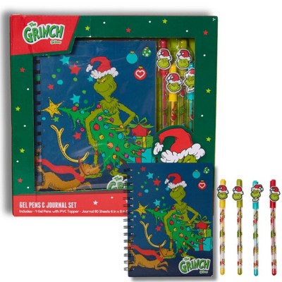 Dr. Seuss The Grinch Journal Set with Pens for Kids, Teens or Adults, 80 Lined Page Spiral Notebook with 4 Colored Gel Pens