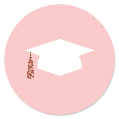 Big Dot of Happiness Rose Gold Grad - Graduation Party Circle Sticker Labels - 24 Count