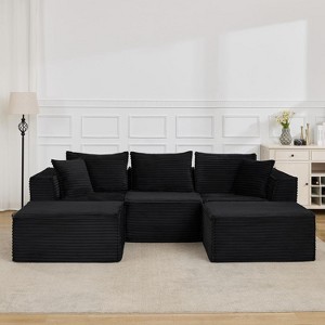 107"/ 137" Modular Sectional Cloud Couch,Deep Seat Boneless Couch,Convertible Comfy Floor Sofas with Ottomans and Memory Foam - 1 of 4